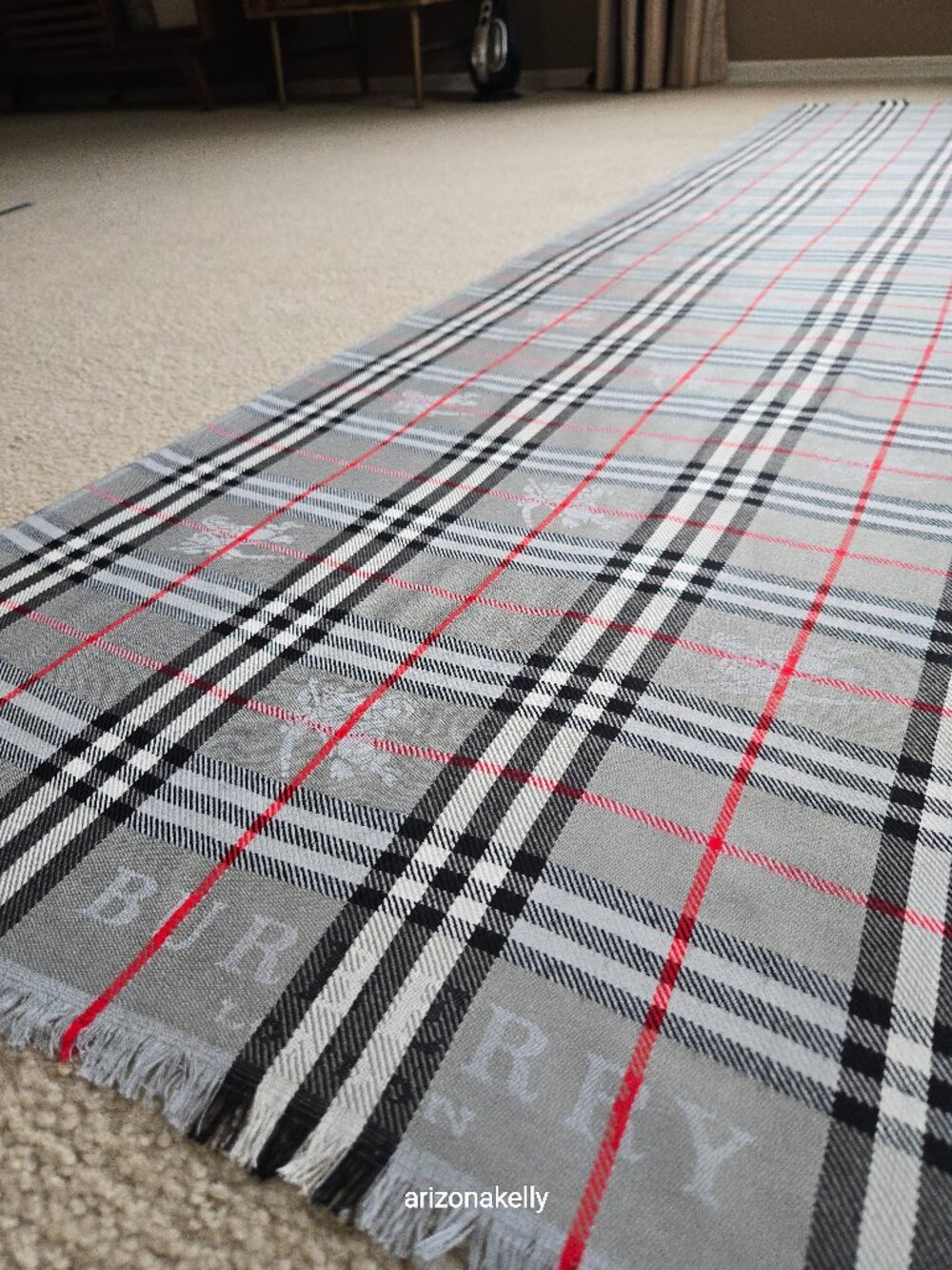 Burberry Grey Nova Check Plaid Scarf With Jacquard Branding & Equestrian Knight - Picture 1 of 13